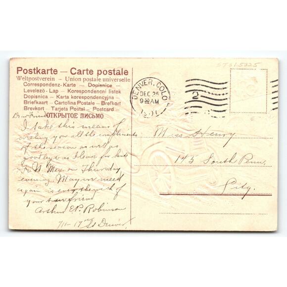 Santa Claus Christmas Postcard Jalopy Car Automobile Old World 1907 Church Snow - Picture 2 of 2